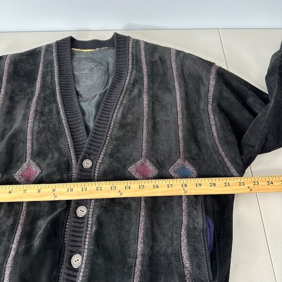 Torras Suede Leather Jacket Size 38 Black Button up Wool - Picture 15 of 16